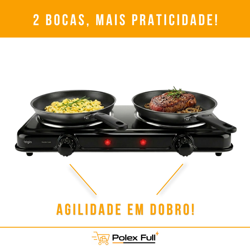 Fogão Elétrico Portátil 2 Bocas 2000W Elgin – Compacto, Potente, Aquecimento em segundos