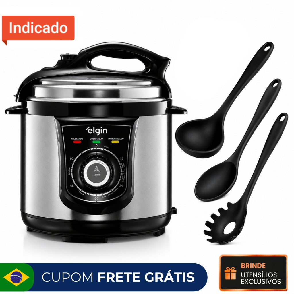 Panela De Pressão Elétrica Elgin 4l Inox + Brinde Utensílios