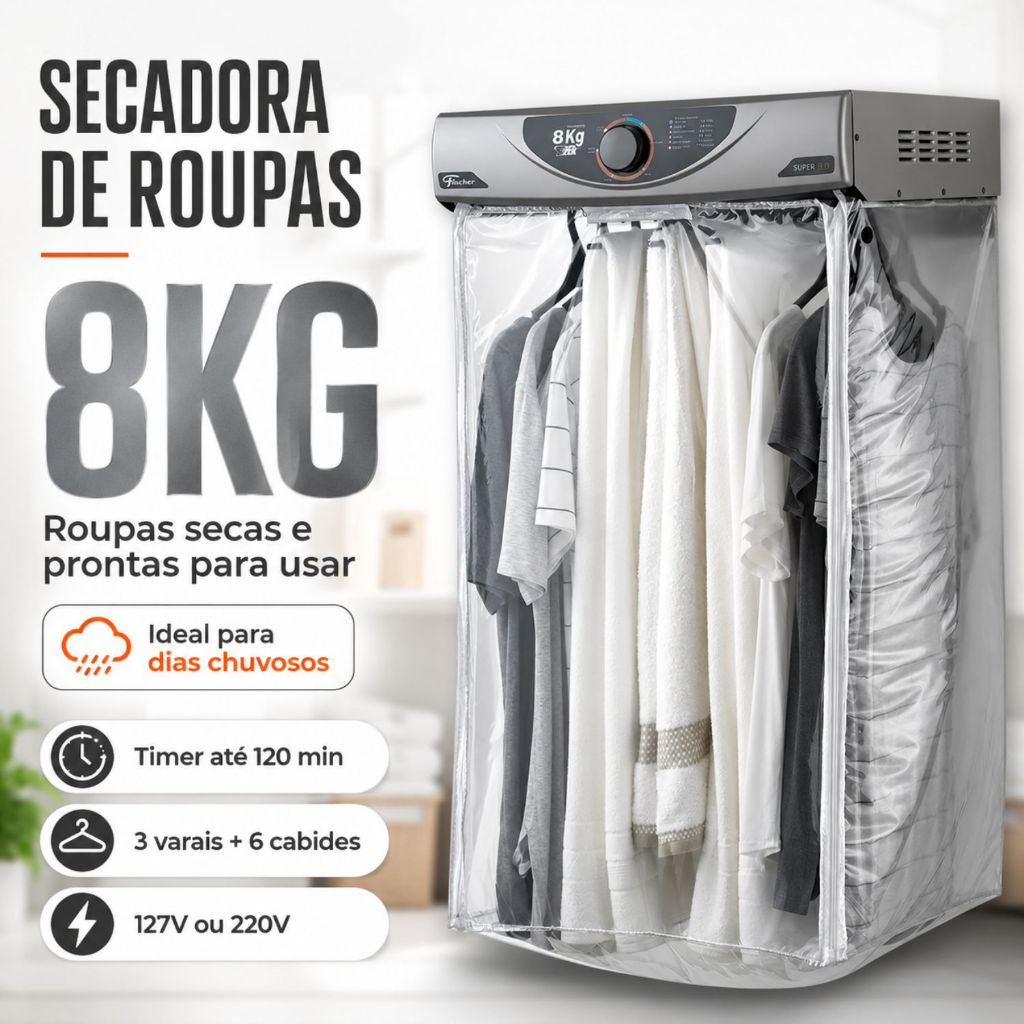 Secadora de Roupas de Parede 8Kg Super Ciclo Silver Fischer