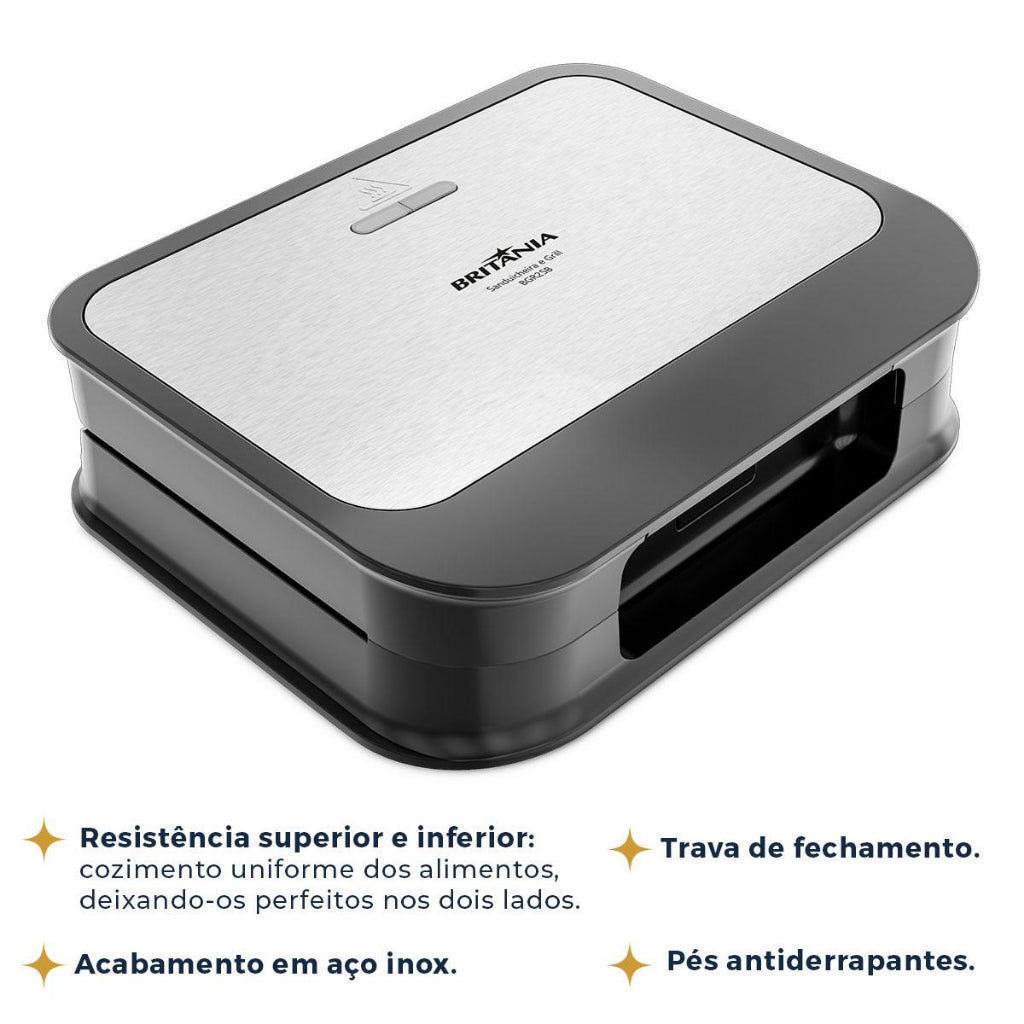 Sanduicheira e Grill Britânia Inox 2 em 1 750W BGR25B