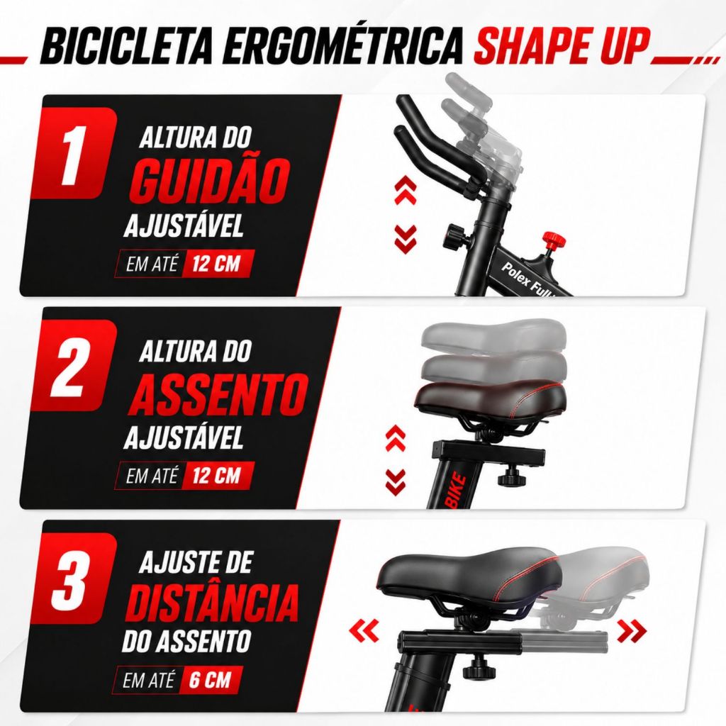 Bicicleta Spinning Ergométrica Exercícios - Monitor Profissional - Suporta até 120kg - Polex Full