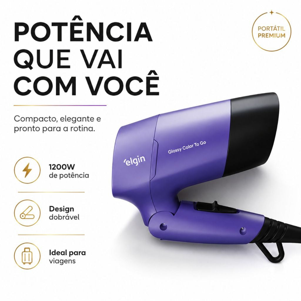 Secador Glossy Color To Go Para Viagem 1200w Bivolt Elgin