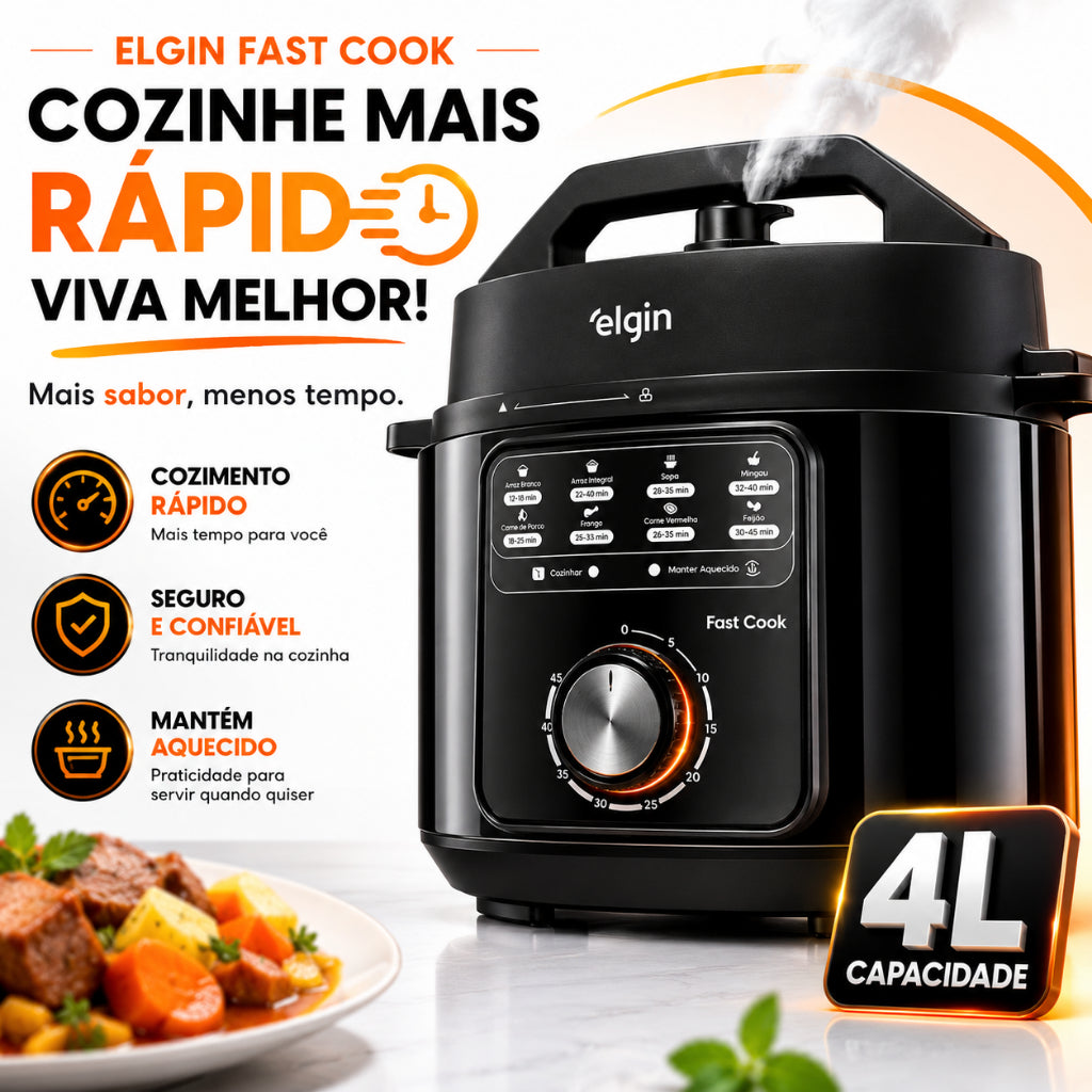 Panela De Pressão Elétrica Fast Cook Preta Elgin - 900w