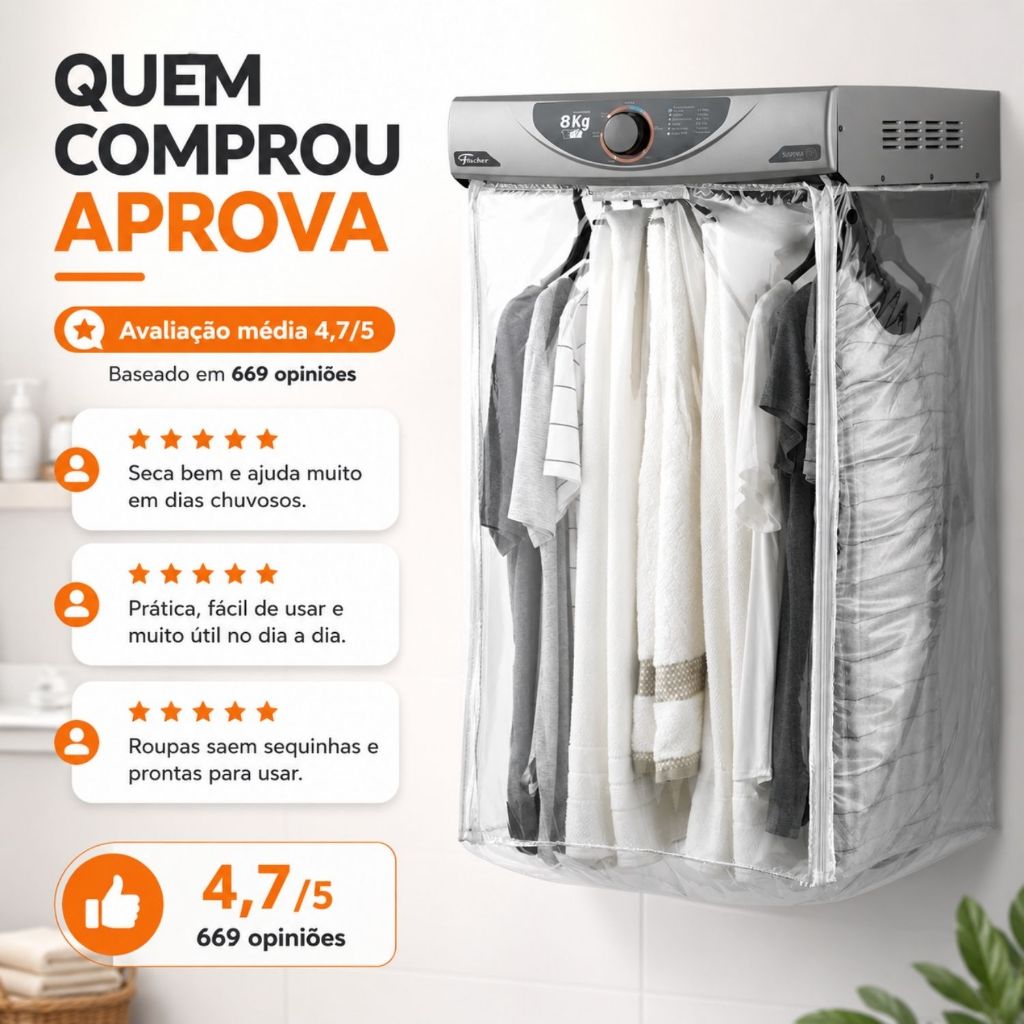Secadora de Roupas de Parede 8Kg Super Ciclo Branca/Cinza Fischer