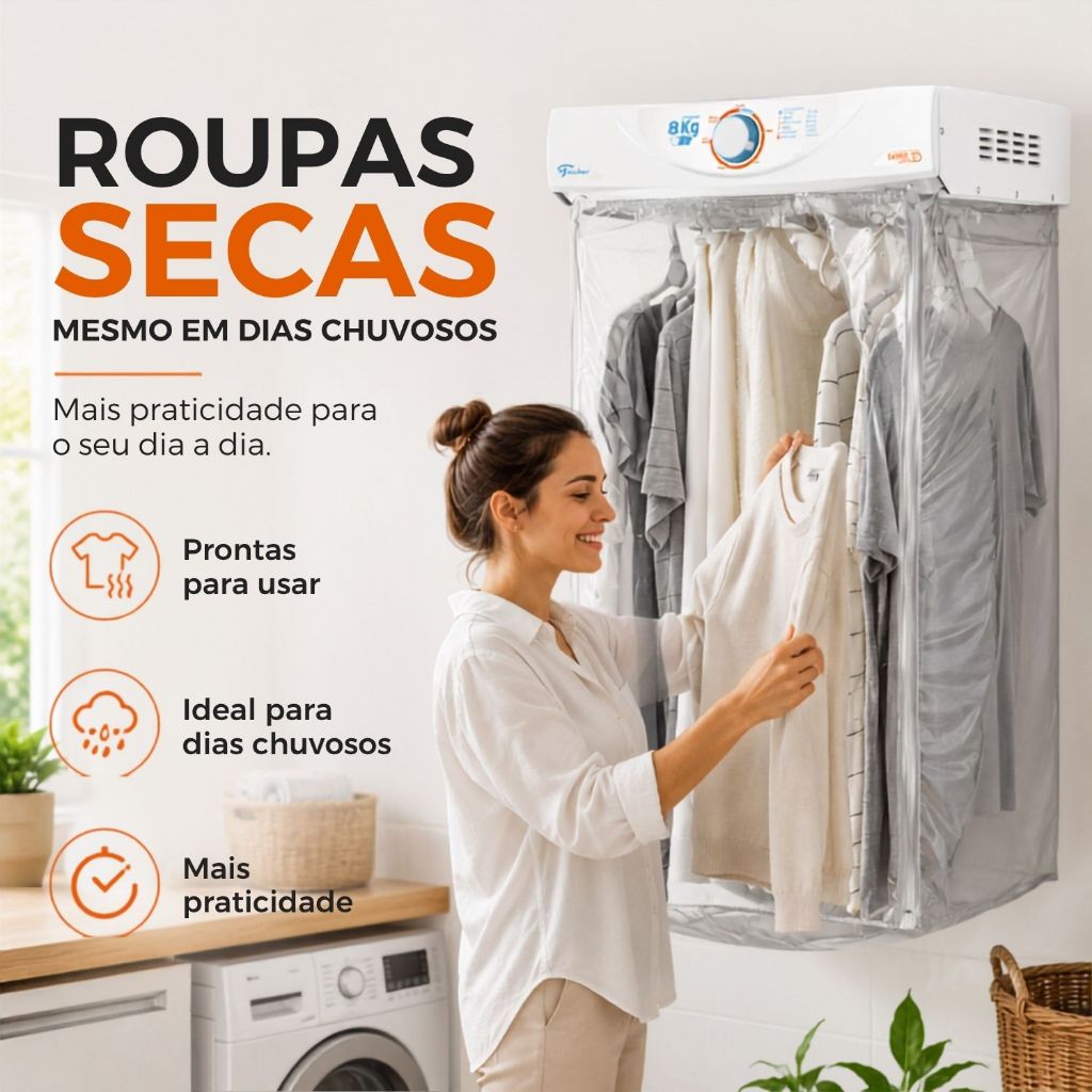 Secadora de Roupas de Parede 8Kg Super Ciclo Branca/Cinza Fischer