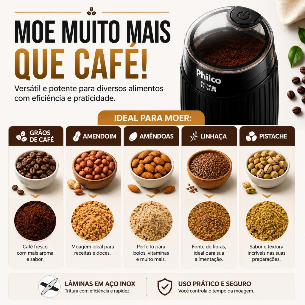 Moedor de Café Philco Perfect Coffee 190W - Prático Café em Fresco Moer Grãos