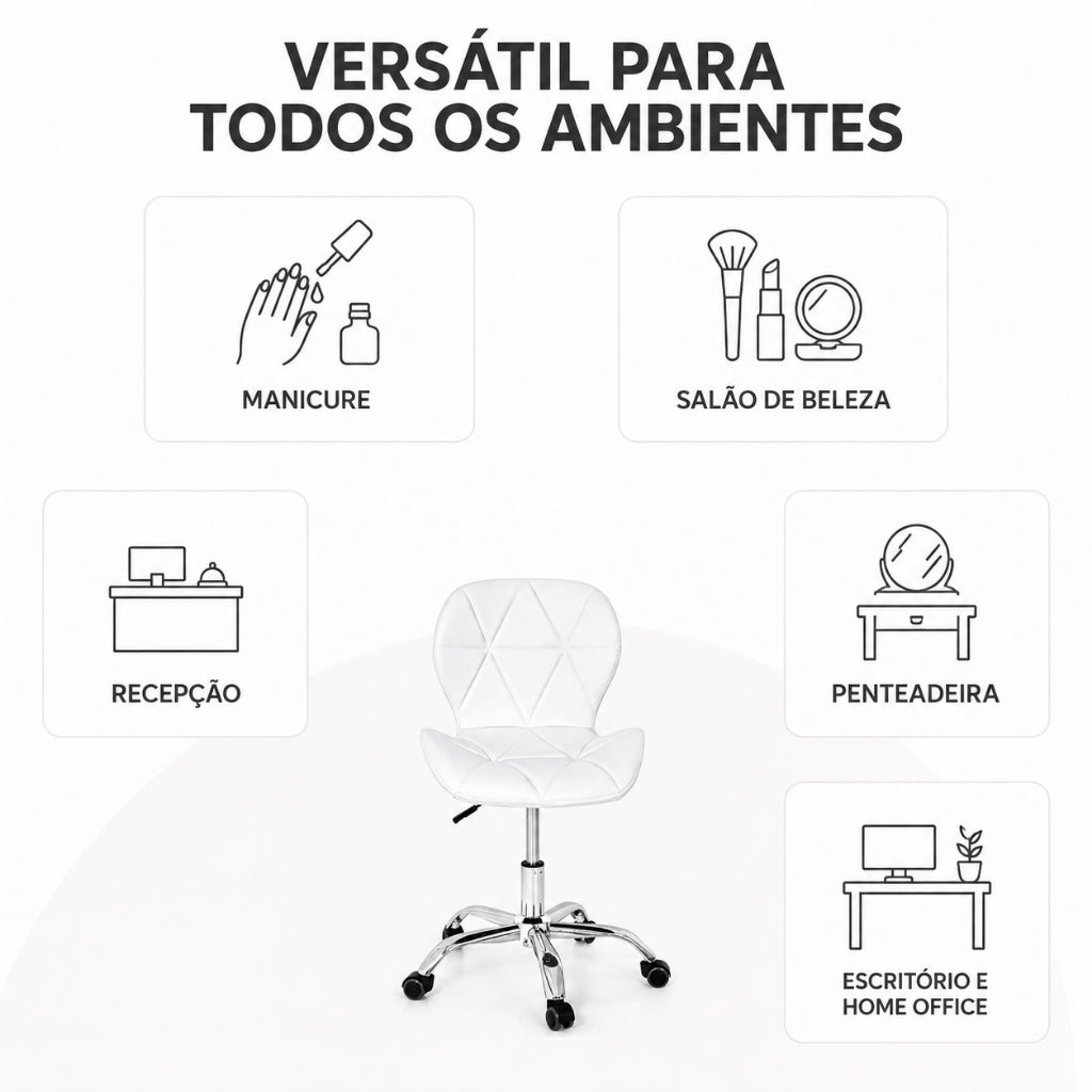 Cadeira Giratória em Couro com Rodinhas Regulagem de Altura Suporta até 130KG