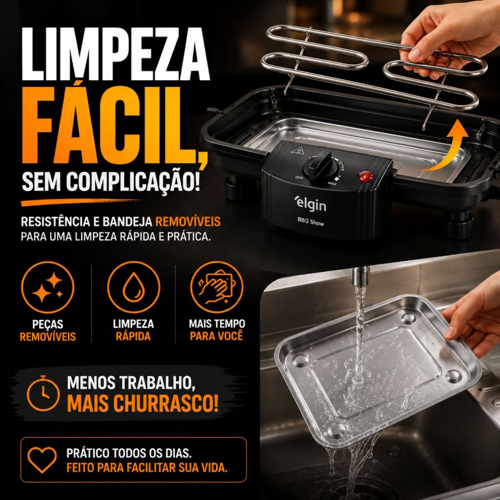 Churrasqueira Elétrica Elgin BBQ Show Mesa Anti-Fumaça