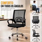 Cadeira de Escritório Giratória Ergonômica Preta, Regulável, Rodinhas Silenciosas