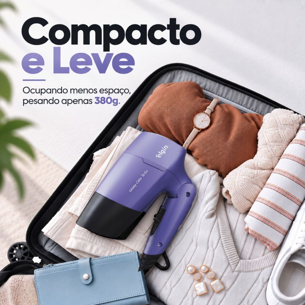 Secador Glossy Color To Go Para Viagem 1200w Bivolt Elgin