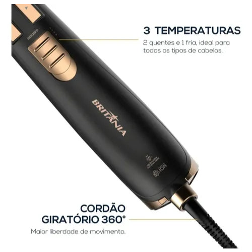 Escova Rotativa Ber21pd Preto E Dourado Bivolt