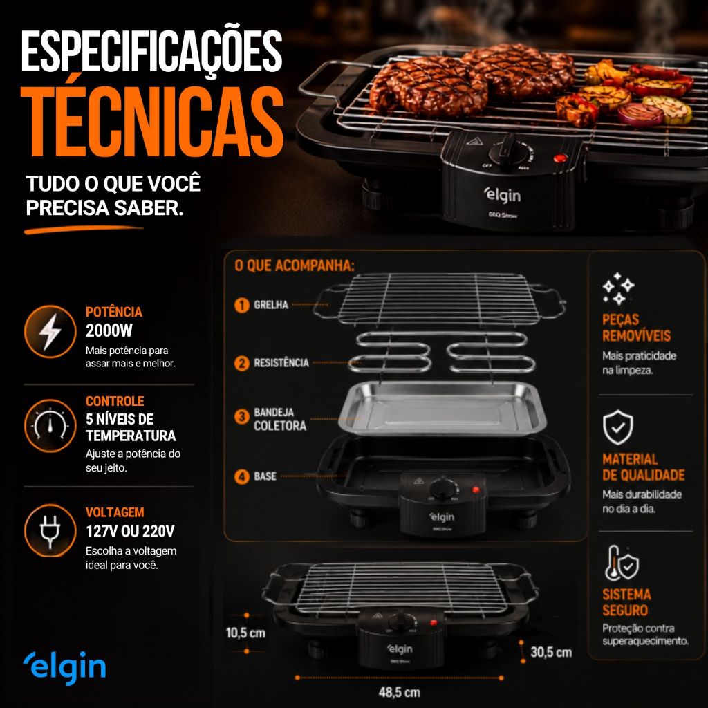 Churrasqueira Elétrica Elgin BBQ Show Mesa Anti-Fumaça