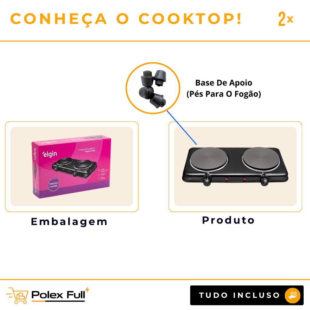 Fogão elétrico de mesa 2 bocas 2.000 watts - Cook For Two Elgin