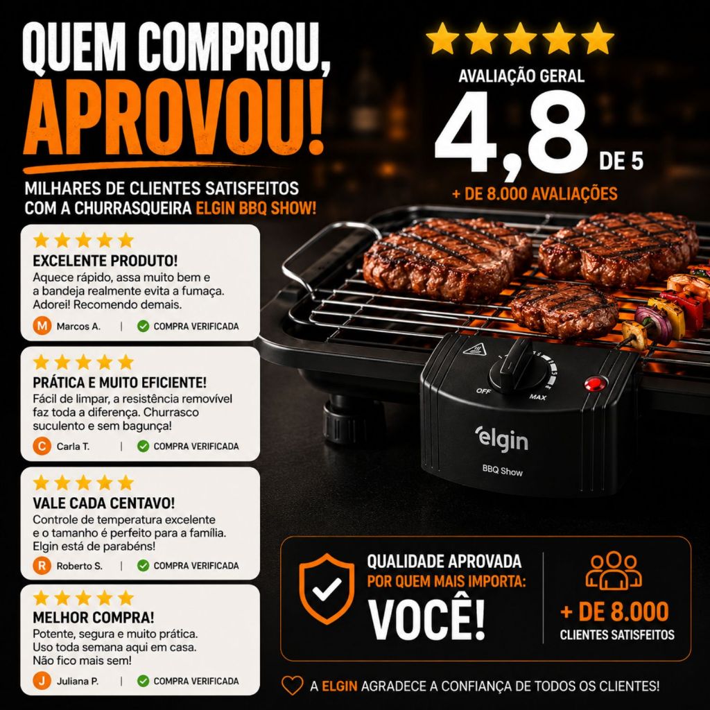 Churrasqueira Elétrica Elgin BBQ Show Mesa Anti-Fumaça
