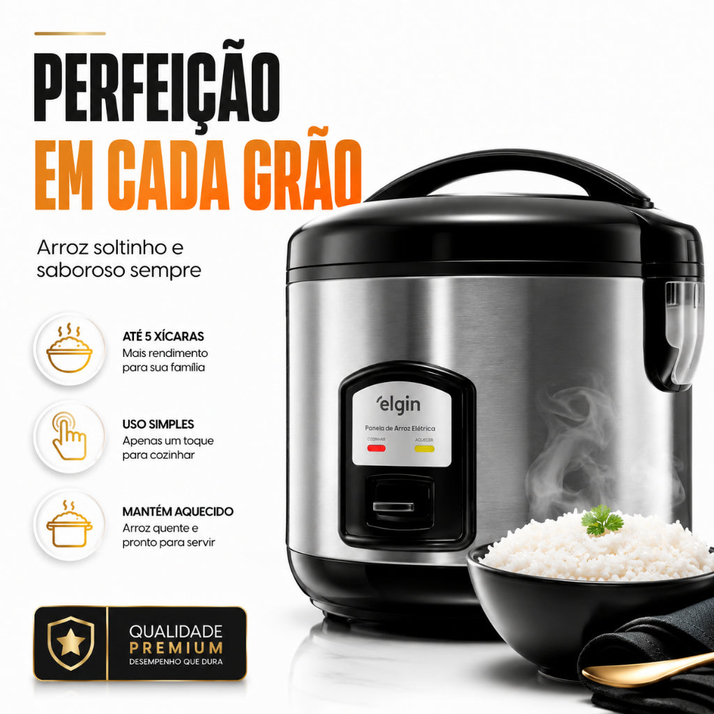 Panela De Arroz Elétrica Inox Elgin 5 Xícaras - 400w