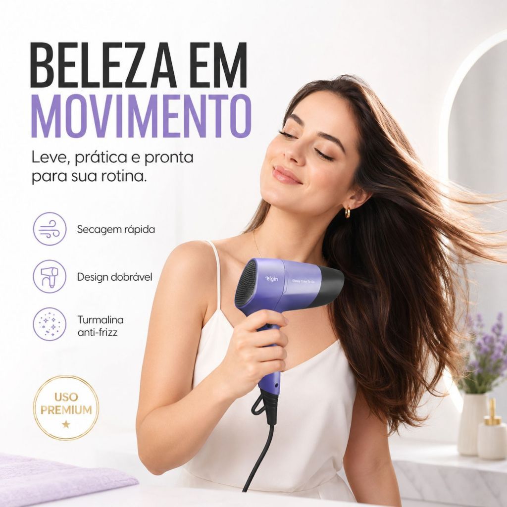 Secador Glossy Color To Go Para Viagem 1200w Bivolt Elgin