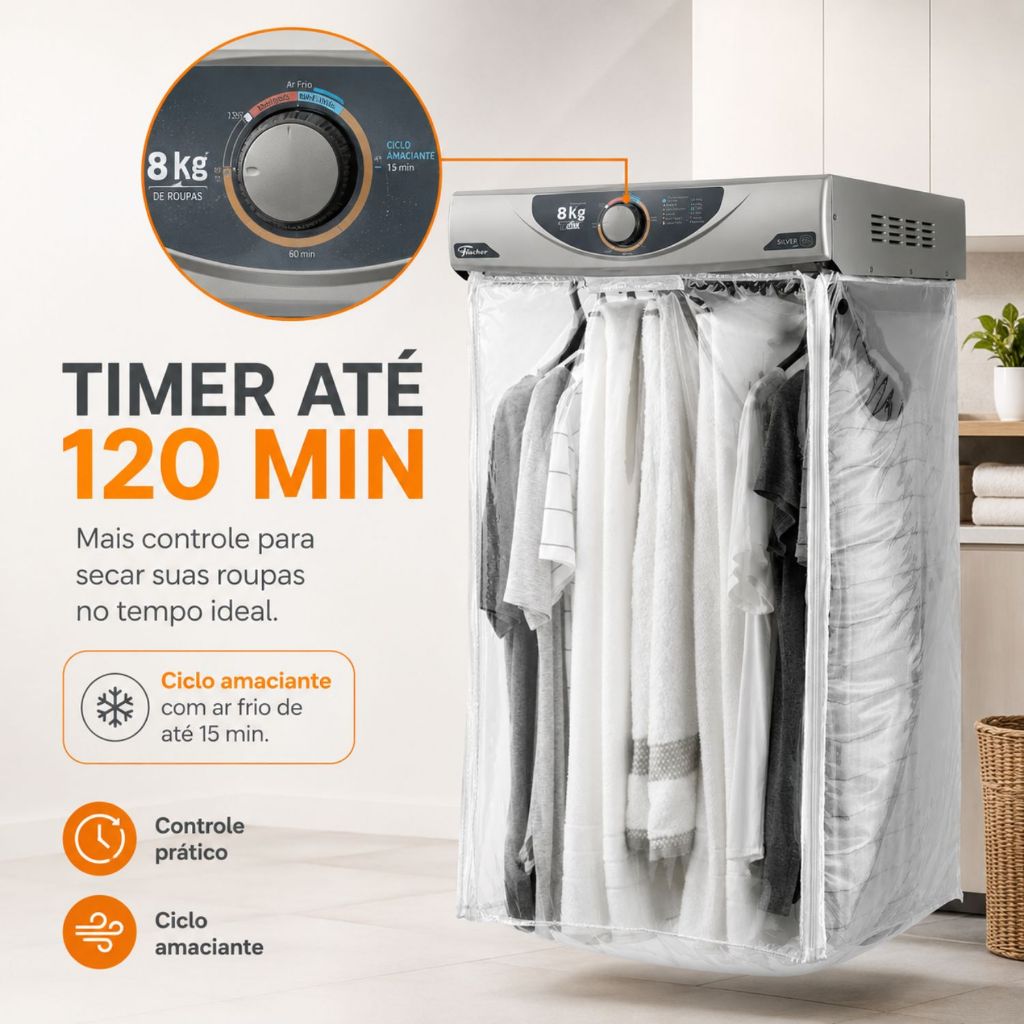 Secadora de Roupas de Parede 8Kg Super Ciclo Silver Fischer