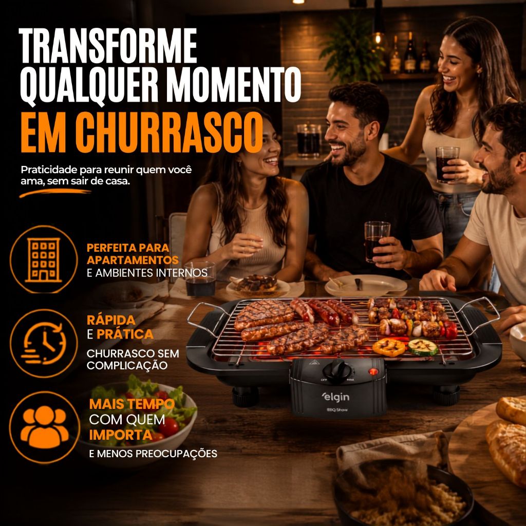Churrasqueira Elétrica Elgin BBQ Show Mesa Anti-Fumaça