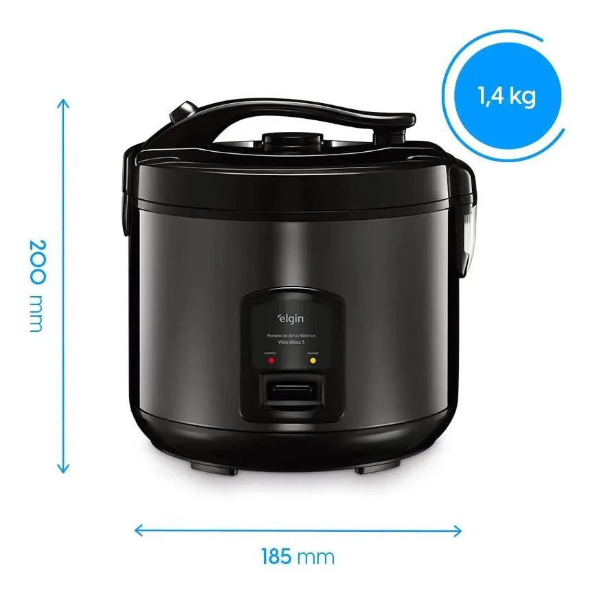 Elgin Visio Glass Panela de Arroz Elétrica 5 Xícaras 400W Tampa de Vidro Função Vapor
