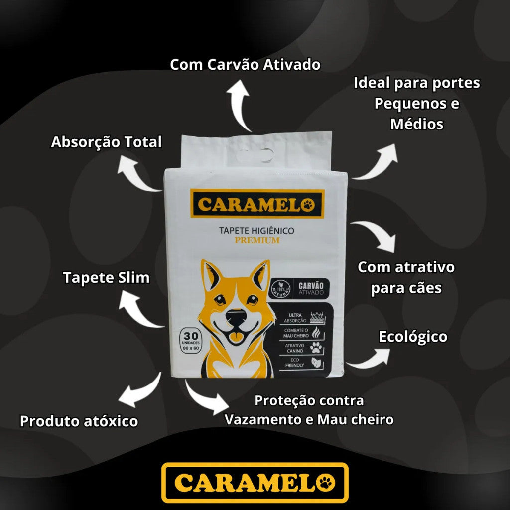 Tapetes Higiênicos Com Carvão Ativado 90 unidades Tamanho 80x60 para Cachorros - Caramelo