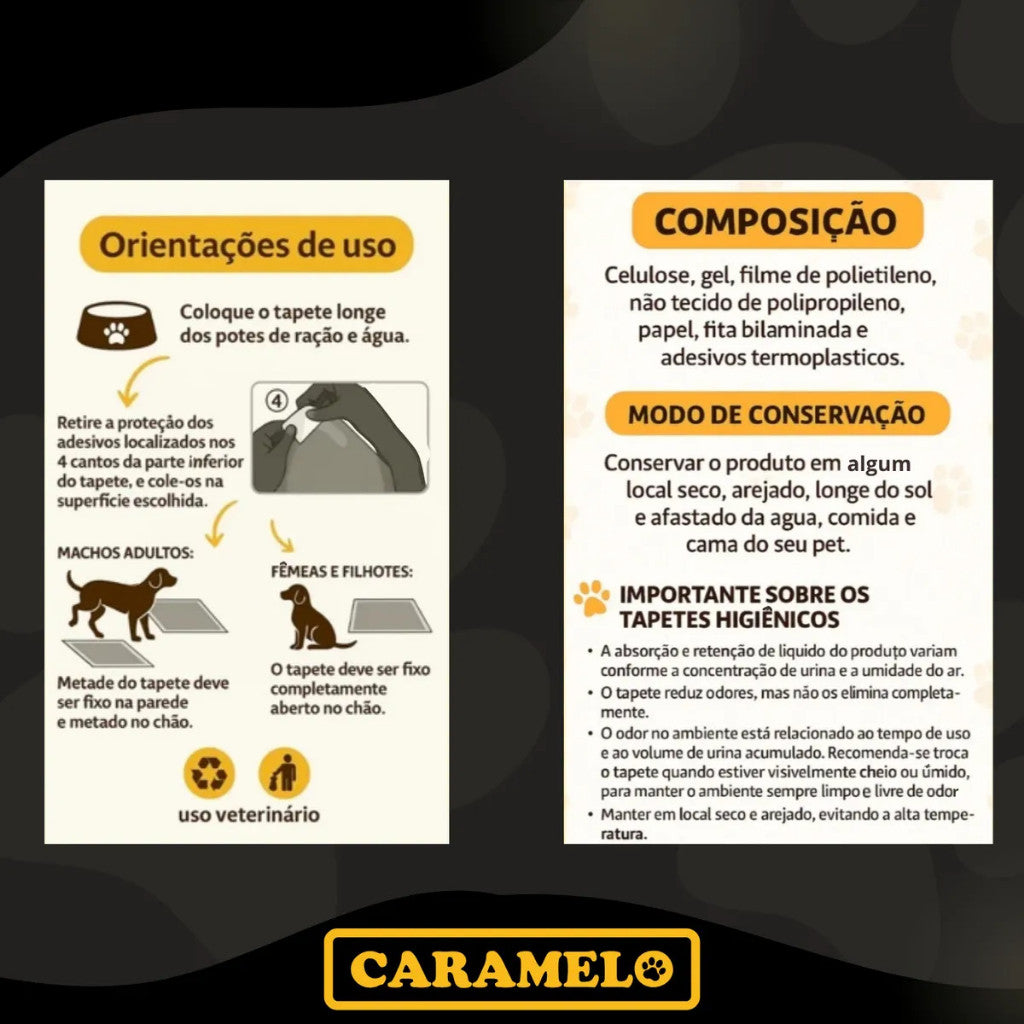 Tapetes Higiênicos Com Carvão Ativado 90 unidades Tamanho 80x60 para Cachorros - Caramelo