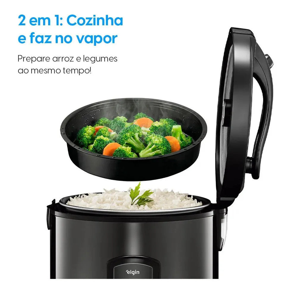 Elgin Visio Glass Panela de Arroz Elétrica 5 Xícaras 400W Tampa de Vidro Função Vapor