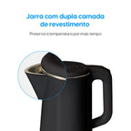 Chaleira Elétrica Slim Preta – Jarra sem Fio 1,8 Litros Desligamento Automático 1.200W
