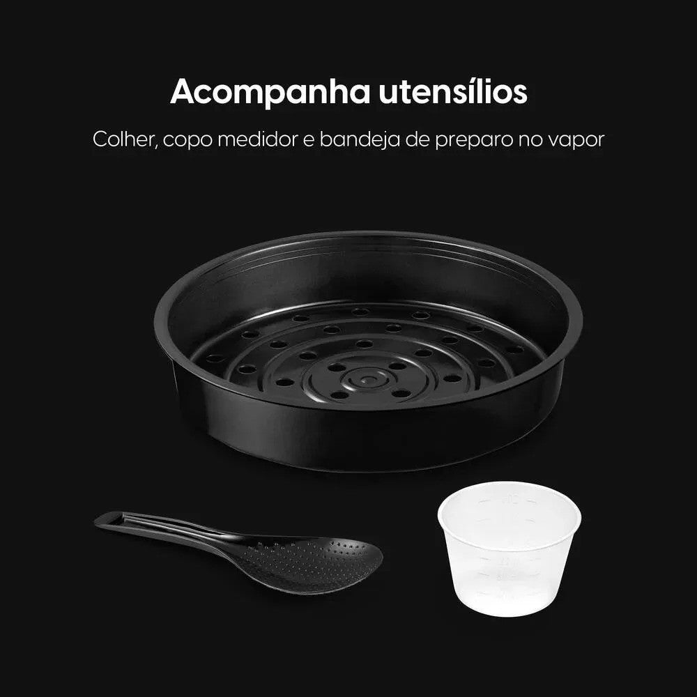Elgin Visio Glass Panela de Arroz Elétrica 5 Xícaras 400W Tampa de Vidro Função Vapor