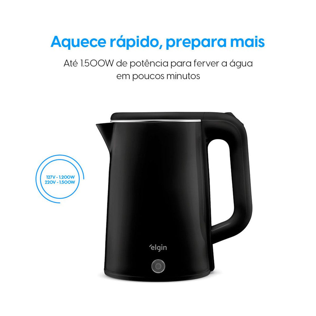 Chaleira Elétrica Slim Preta – Jarra sem Fio 1,8 Litros Desligamento Automático 1.200W