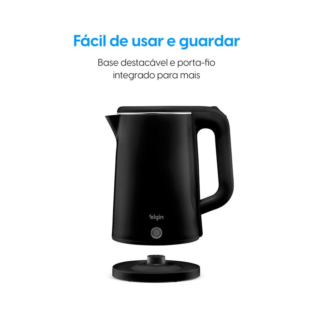 Chaleira Elétrica Slim Preta – Jarra sem Fio 1,8 Litros Desligamento Automático 1.200W