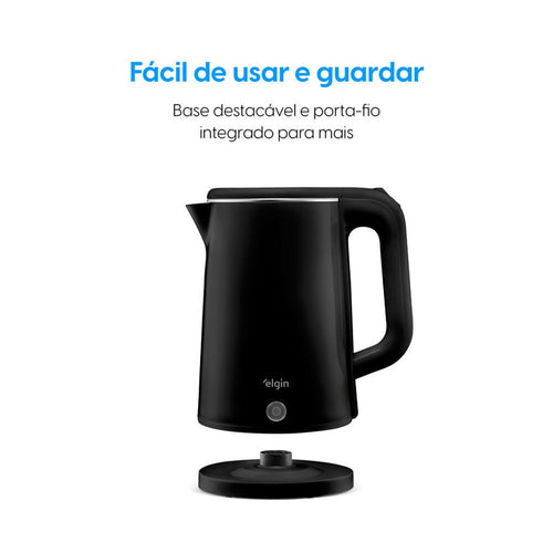 Chaleira Elétrica Slim Preta – Jarra sem Fio 1,8 Litros Desligamento Automático 1.200W