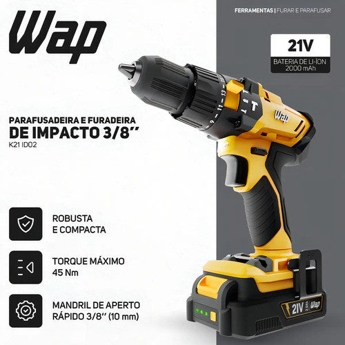 Parafusadeira E Furadeira De Impacto 3/8  Wap K21 Id02 - com Maleta - 127/220v 50/60 Hz